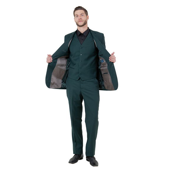 Modern Fit 3pc Wool Mens Suit Set by ZeGarie, Green - Picture 3 of 6